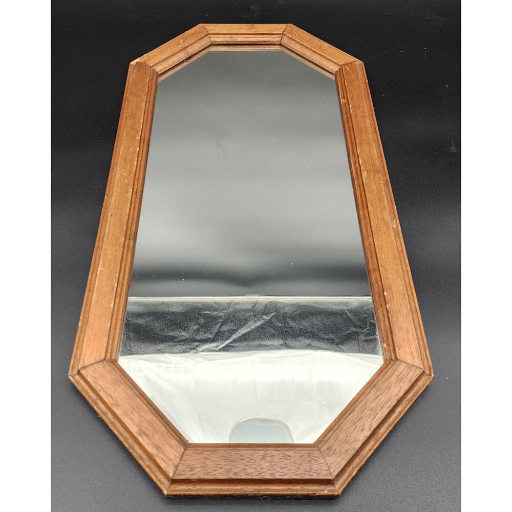 Vintage Solid Wood Octagon Mirror w/ Beveled Frame & Dual Hanging Options